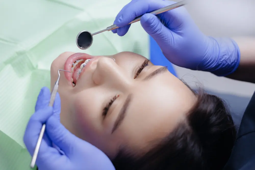 Woman undergoing orthodontic treatment with an orthodontist